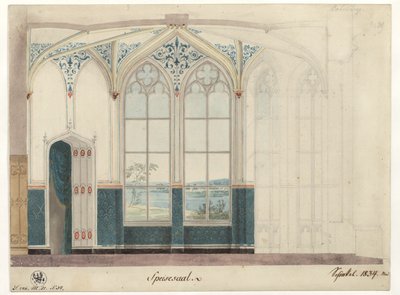 Potsdam. Palácio de Babelsberg. Sala de jantar. Decoração mural de Karl Friedrich Schinkel