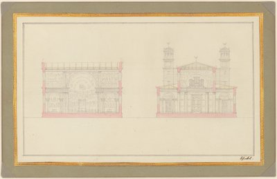 Seção da Travessia e West End de uma Catedral para Berlim de Karl Friedrich Schinkel