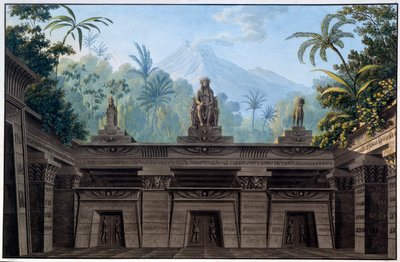 Decoração do Teatro: Decoração para a ópera "La Flauta Encante (Die Zauberflote) de Wolfgang Amadeus Mozart, sobre um libreto de Emanuel Schikaneder. Desenho de Karl Schinkel (1781 - 1841) de Karl Friedrich Schinkel