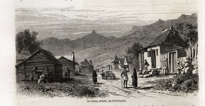 O crioulo do campo, em Port Louis, desenho de Karl Girardet (1813-1871), para ilustrar a estadia de Alfred Verney na Maurícia, em 1861. Gravura em "Le tour du monde", editado por Edouard Charton de Karl Girardet