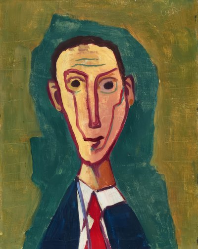Retrato expressionista de homem com gravata vermelha de Karl Hofer