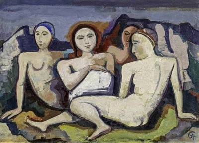 Composição figurativa (Quatro mulheres sentadas numa paisagem) de Karl Hofer