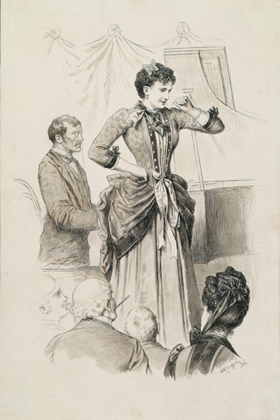 Tipos vienenses: A cantora Fräulein Hornischer e a sua pianista em frente de uma audiência de Karl Karger
