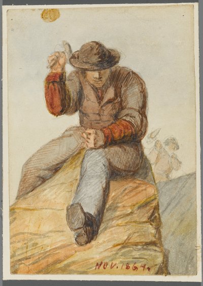 Stone Worker, 1864 (wc sobre underdrawing de mídia negra) de Karl L.H. Mueller