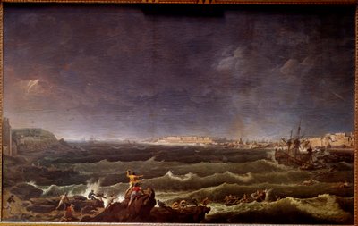 Tempete en rade de Saint Malo Pintura de Karl Hackert (1740-1800) Paris do século XVIII, Musee de la Marine de Karl Ludwig Hackert