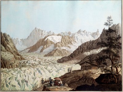 Vista do mar de gelo do Monte Avert perto de Chamonix na Ilustração dos Alpes por Karl Hackert (1740-1800) (ec.all.) 1781 Frankfurt. Kunstinstitut de Stadelsches de Karl Ludwig Hackert