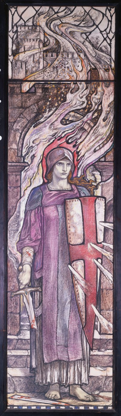 Fortitude: Projeto para vitrais na Igreja de Todos os Santos, Eastchurch, Ilha de Sheppey, c.1912 (giz preto e colorido, aquarela e cor do corpo) de Karl Parsons
