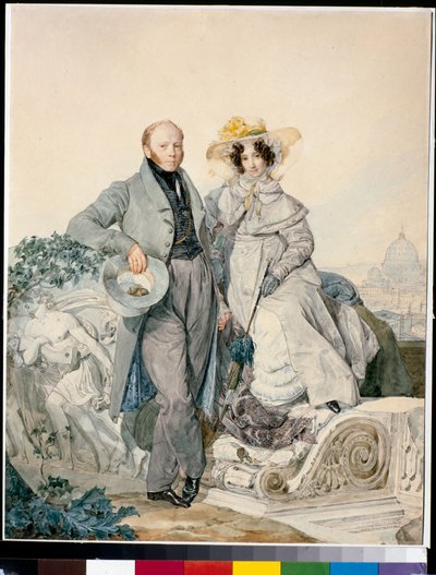 Retrato de Grigory Nikanorovich e Varvara Alexeyevna Olenin - Aquarelle sur carton de Karl Pavlovich Briullov (Brioullov) (1799-1852) de Karl Pavlovich Bryullov