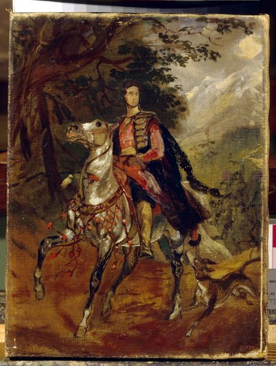 Retrato do Conde Anatole Nikolaievich Demidov (Demidoff), primeiro príncipe de San Donato (1812-1870). Pintura de Karl Pavlovich Briullov (Bryullov) (1799-1852), óleo sobre tela, por volta de 1831. Arte russa de Karl Pavlovich Bryullov
