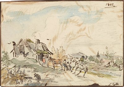 Idílio rural, casa de campo com cavalos de Karl Pischinger