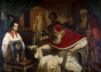 Papa Paulo III 1468-1549 vendo Retrato de Lutero de Cranach, 1838-1839. de Karl Schorn