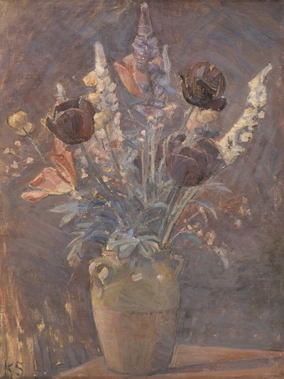 Vaso de barro com tulipas e outras flores, de Karl Schou de Karl Schou
