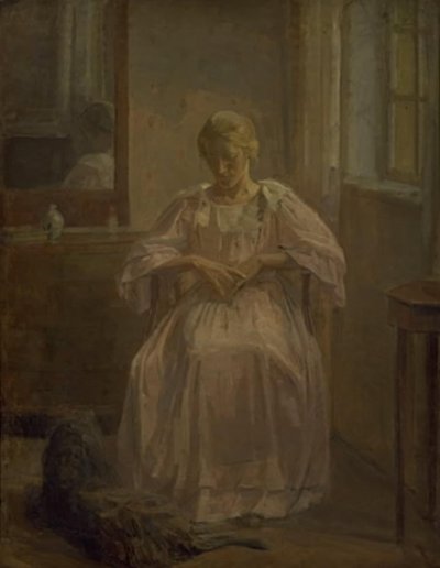 Uma jovem, Sophie Lofthus, com um cachorro de Karl Schou