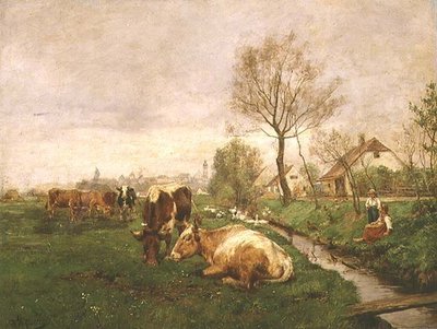 Paisagem com vacas e um riacho de Karl Stuhlmuller