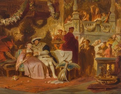 Henrique VIII vence Anna Boleyn na bola com o cardeal Wolsey de Karl Theodor von Piloty