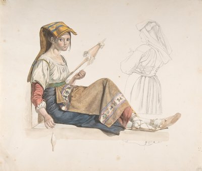 Recto da Mulher Napolitana, Study for an Interior verso, final do século 18-19. de Karl Wilhelm Freiherr von Heideck