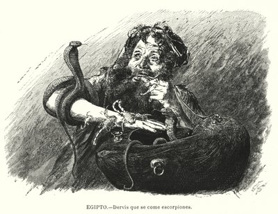 Dervixe que come escorpiões, Egito (litho) de Karl Wilhelm Gentz