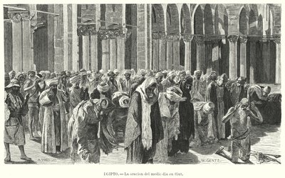 Orações do meio-dia em Asyut, Egipto (litho) de Karl Wilhelm Gentz