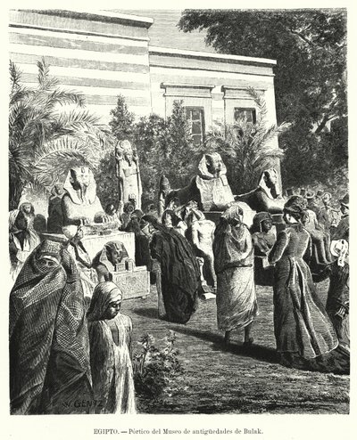 Pórtico do Museu Egípcio de Antiguidades, Bulaq, Cairo, Egito (litho) de Karl Wilhelm Gentz