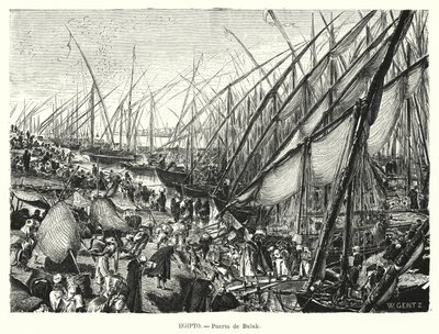Cais no rio Nilo em Bulaq, Cairo, Egipto (litho) de Karl Wilhelm Gentz
