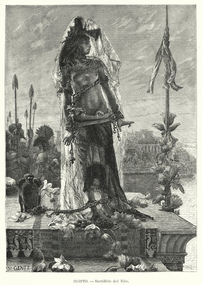 Sacrifício de uma virgem ao rio Nilo no antigo Egipto (litho) de Karl Wilhelm Gentz