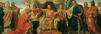 Frederick Barbarossa enfeoffs Henry Jasomirgott e Henry the Lion de Karl von Blaas