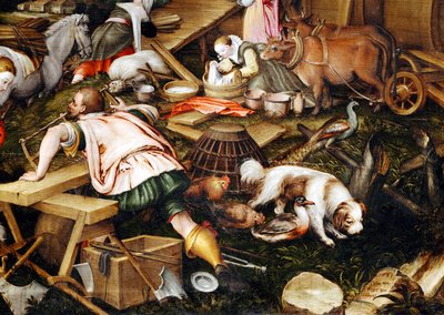 Os animais entram na Arca de Noé ... (pintura sobre tela) de Kaspar the Elder Memberger