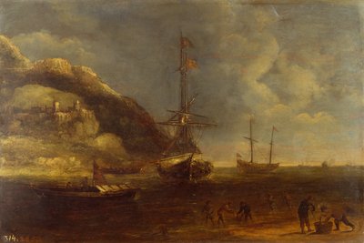 Vista Costeira com Navegação e Pescadores em Primeiro Plano (óleo no painel) de Kasper van Eyck