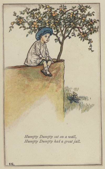 Humpty Dumpty sentou-se numa parede (cor litho) de Kate (after) Greenaway