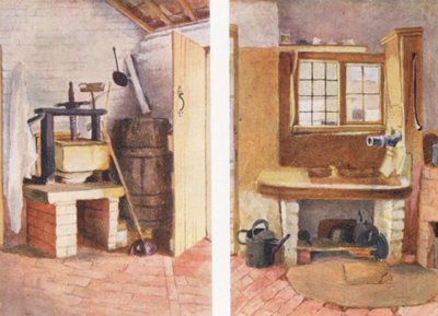 The Kitchen Pump and Old Cheese Press, Rolleston (litografia a cores) de Kate (after) Greenaway