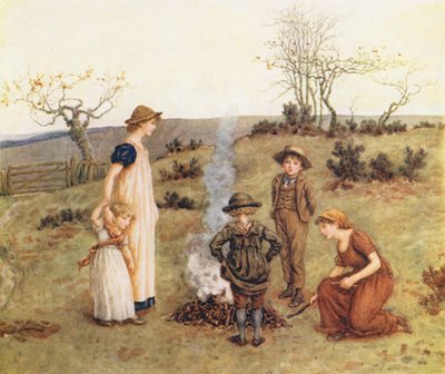 O fogo do pau (litografia a cores) de Kate (after) Greenaway