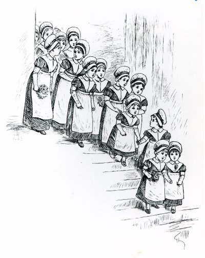 Crianças caridosas, c.1880 (gravura) de Kate Greenaway
