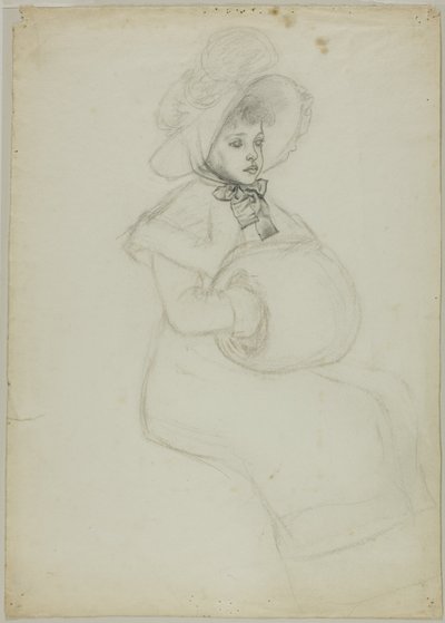 Rapariga sentada com abafador de Kate Greenaway
