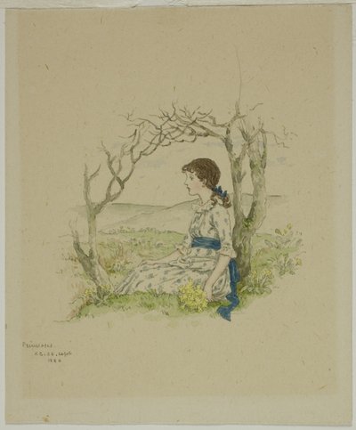 Garota Sentada com Prímulas de Kate Greenaway