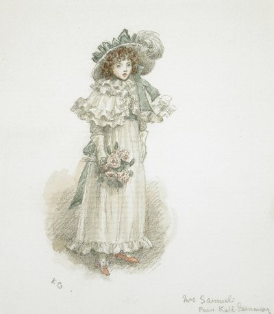Estudo de uma menina pequena completamente vestida de Kate Greenaway