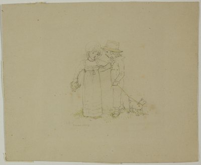 Duas crianças com cachorro de Kate Greenaway