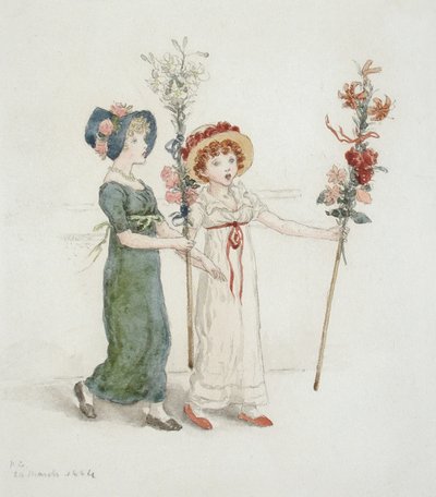 Duas crianças com bastões de Kate Greenaway