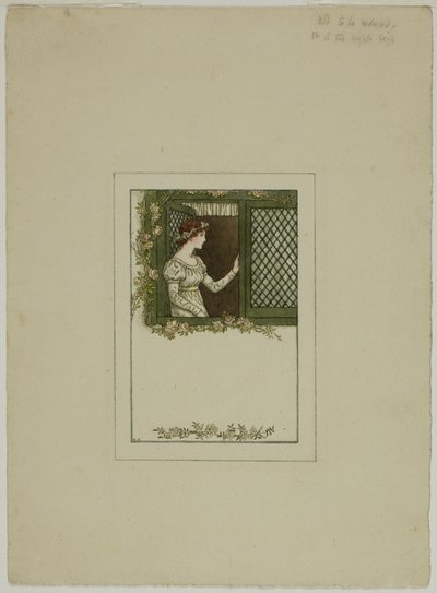 Mulher à janela de treliça de Kate Greenaway