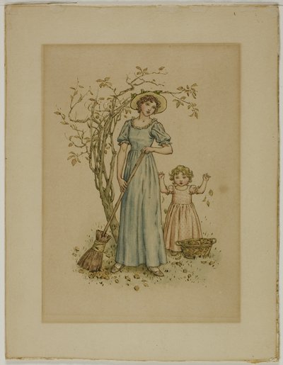 Mulher com vassoura e menina de Kate Greenaway