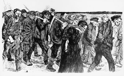 Demonstração de trabalhadores, ilustração de Kathe Kollowitz (1867-1945) para a ópera Die Weber (Os Tecelões) de Käthe Kollwitz