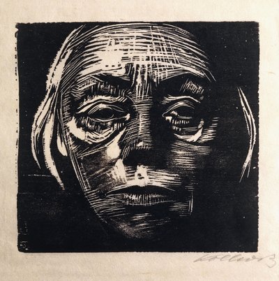 Auto-retrato de rosto inteiro; Auto-retrato de frente, 1923 de Käthe Kollwitz