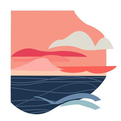 Oceano índigo, 2023 (ilustração digital a partir de colagem de papel original) de Kathy Dunaway