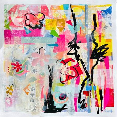 florescer no caos, 2024 (técnica mista sobre papel) de Kathy Dunaway