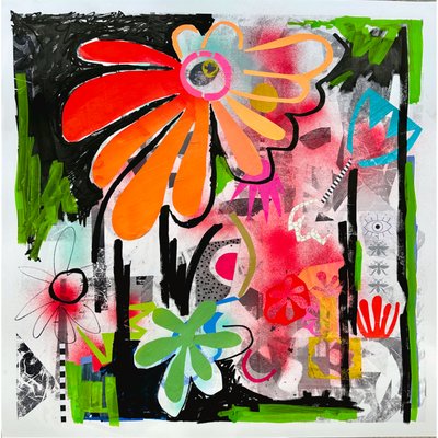 rebel bloom, 2025 (técnica mista sobre papel) de Kathy Dunaway