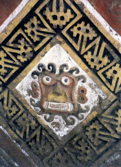 Pormenor de uma parede no interior da pirâmide, possivelmente um complexo de templos, construído pelo povo Moche, c.200-500 d.C. (foto) (pormenor de 138728) de Katie Attenborough