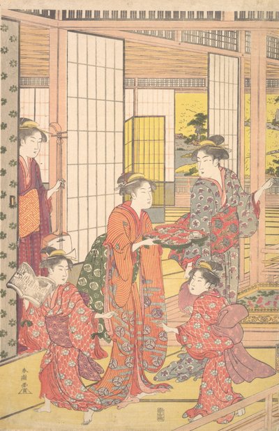 Uma jovem mulher com uma bandeja de guloseimas, 1780-1795. de Katsukawa Shuncho