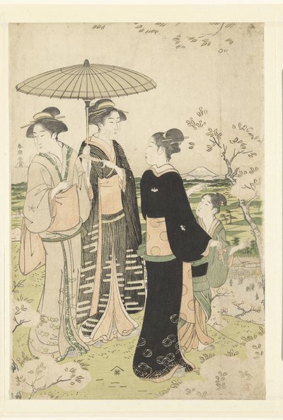 Admire a flor de cerejeira em Asukayama de Katsukawa Shuncho