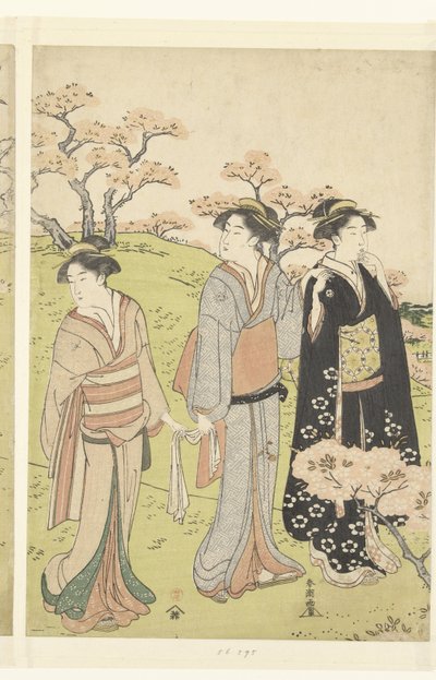 Admire a flor de cerejeira em Asukayama de Katsukawa Shuncho