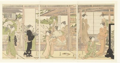 Preparativos para a festa da boneca de Katsukawa Shuncho