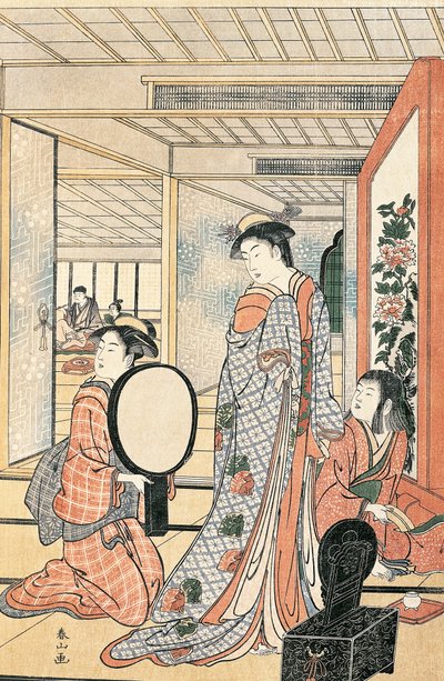 Mulher em frente ao espelho, por Katsukawa Shunsho (1726-1792), Civilização japonesa do Japão de Katsukawa Shuncho